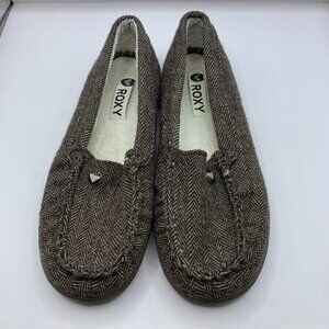 Roxy Nicole slip on loafers warm flats brown fabric Y2K VTG Granny size 6.5 E7